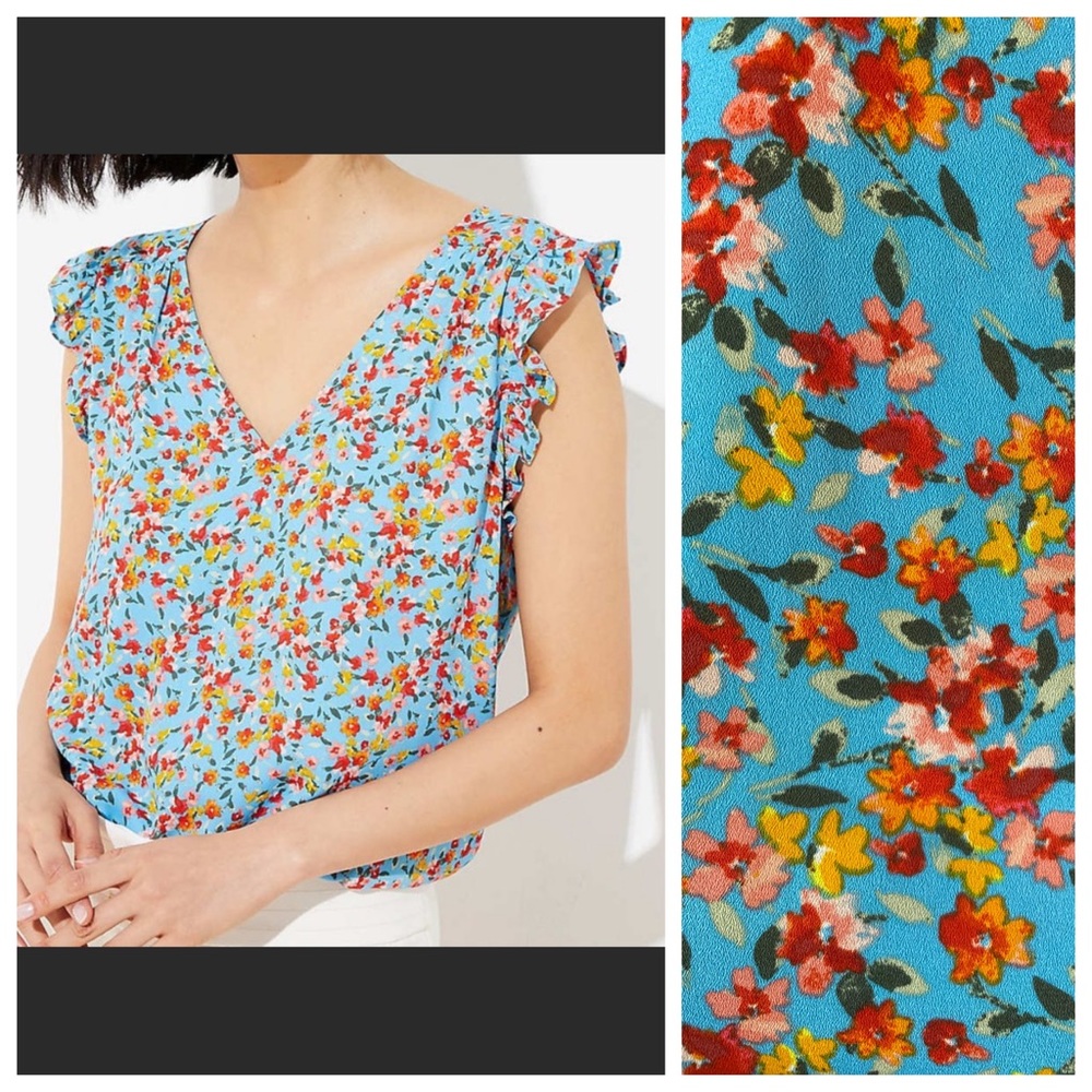 LOFT Floral Bar Back Flutter Shell - NWT size M